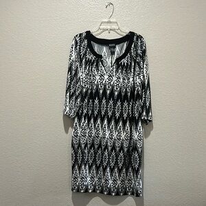 SOHO Women’s Black and White Patterned Dress 3/4 Sleeves plus Size 2X Business
